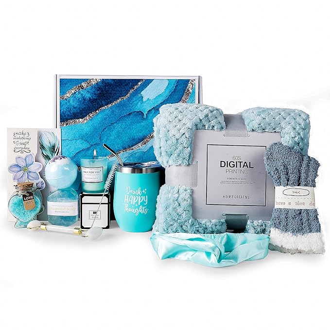Birthday Gifts For Women, Self Care Gifts For Women - Jade Roller, 10 in 1 Spa Basket Care Package, Get Well Soon Gifts w/ Plush Blanket, Relaxing Spa Gift Basket, Birthday Gift Basket For Mom Wife