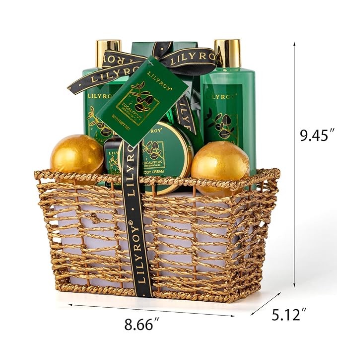 Bath & Body Gift Basket for Mothers Day - 10-Piece Eucalyptus Luxury Spa Set for Women & Men, Relaxation, Aromatherapy Ideal for Christmas, Father’s Day, Birthday with Shower Gel & More for Her & Him