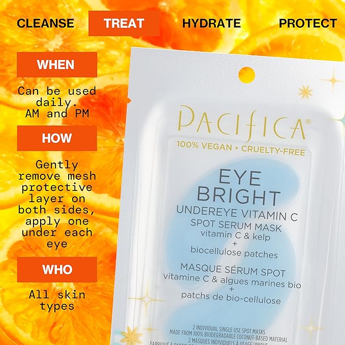 Pacifica Undereye Spot Serum Mask – Bright Eye Vitamin C Mask for Dark Circles & Hydration, Brightening Under Eye Treatment, Vegan & Cruelty-Free, 1 Pack