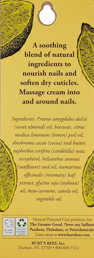 Burt's Bees 100% Natural Lemon Butter Cuticle Cream - 0.6 Ounce Tin (Pack of 6)