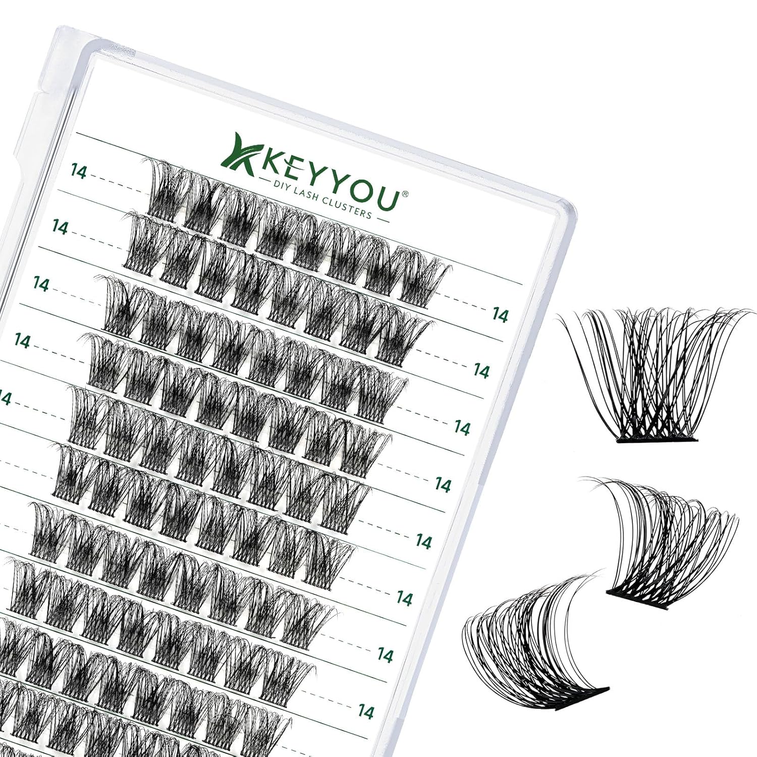 Lash Clusters 96pcs Individual Lashes Y11 D Curl 14mm Cluster Lashes KEYYOU Volume Wispy Lash Extension Soft&Comfortable Easy DIY at Home(Y11 D-14mm)