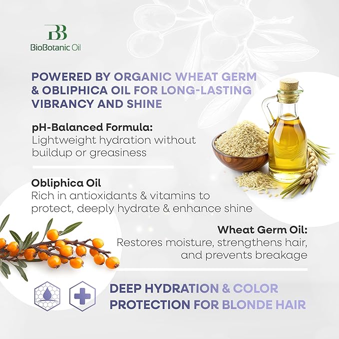 Bio Botanic Oil Hair Mask for Blonde & Bleached Hair | Deep Hydration & Anti-Brass Treatment | Enriched with Organic Wheat Germ & Obliphica Oil | Blue Pigment Formula | SLS-Free, Paraben-Free | 250ml