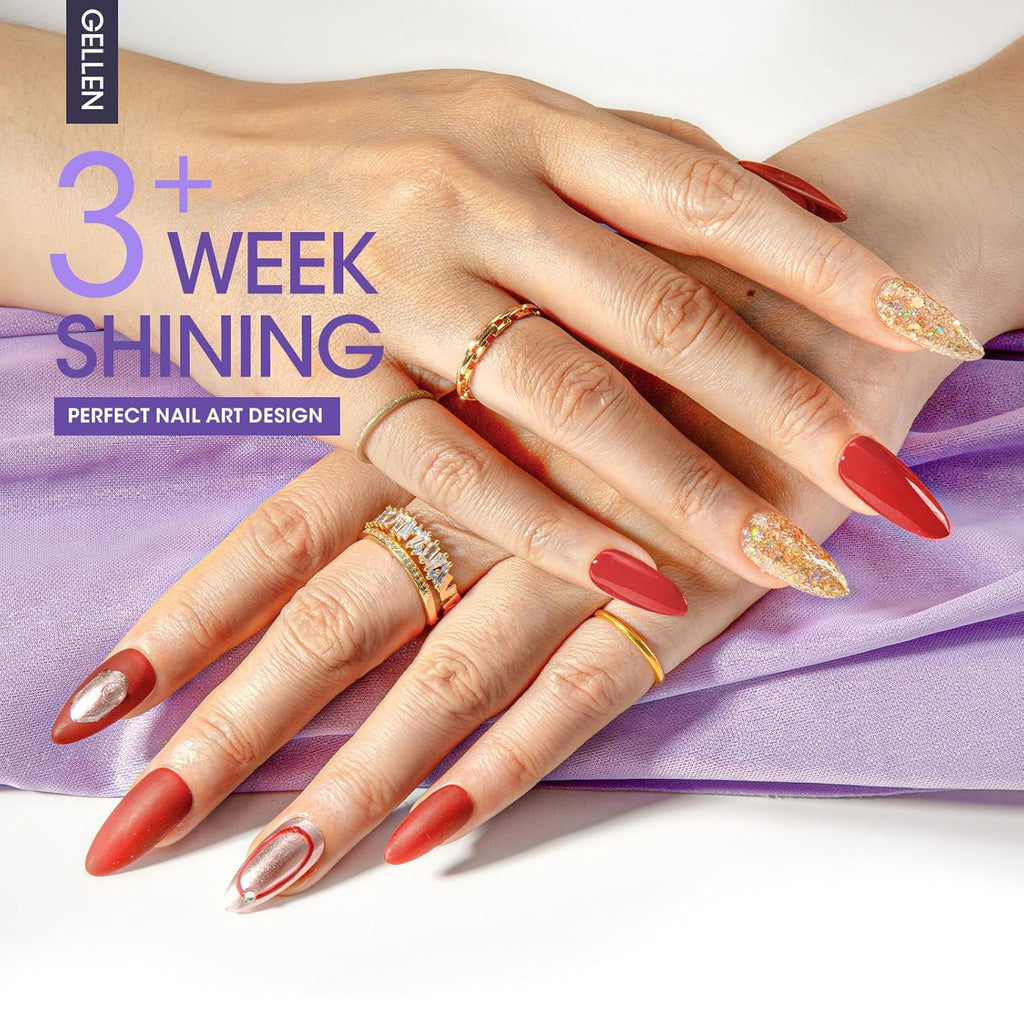 GELLEN Gel Top Coat Base Coat with Nail Strengthener, 3 Pcs 18 ml No Wipe Glossy Top Coat Set for Gel Nail Polish, Soak Off Base Coat Hardener Care for Thin Weak Nails Salon Manicure