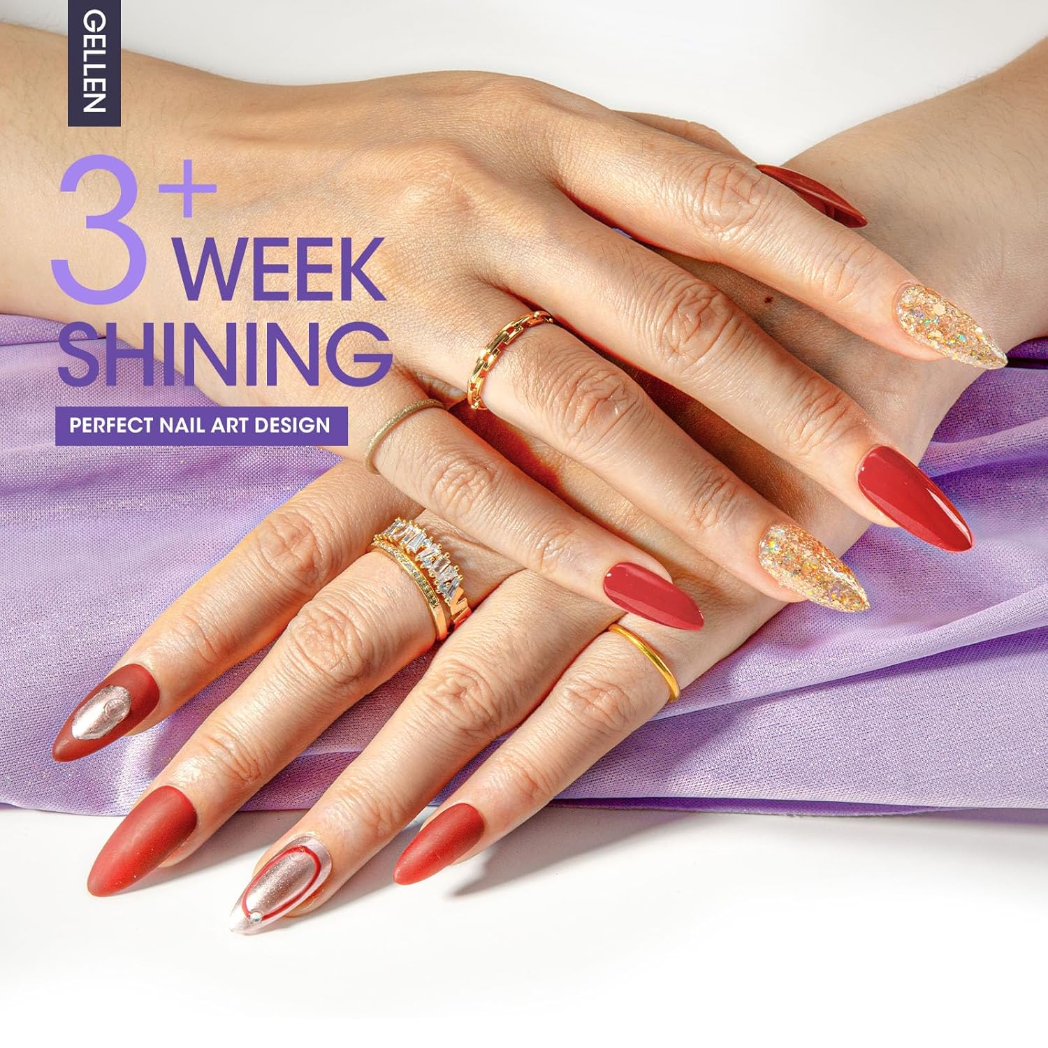 GELLEN Gel Top Coat Base Coat with Nail Strengthener, 3 Pcs 18 ml No Wipe Glossy Top Coat Set for Gel Nail Polish, Soak Off Base Coat Hardener Care for Thin Weak Nails Salon Manicure