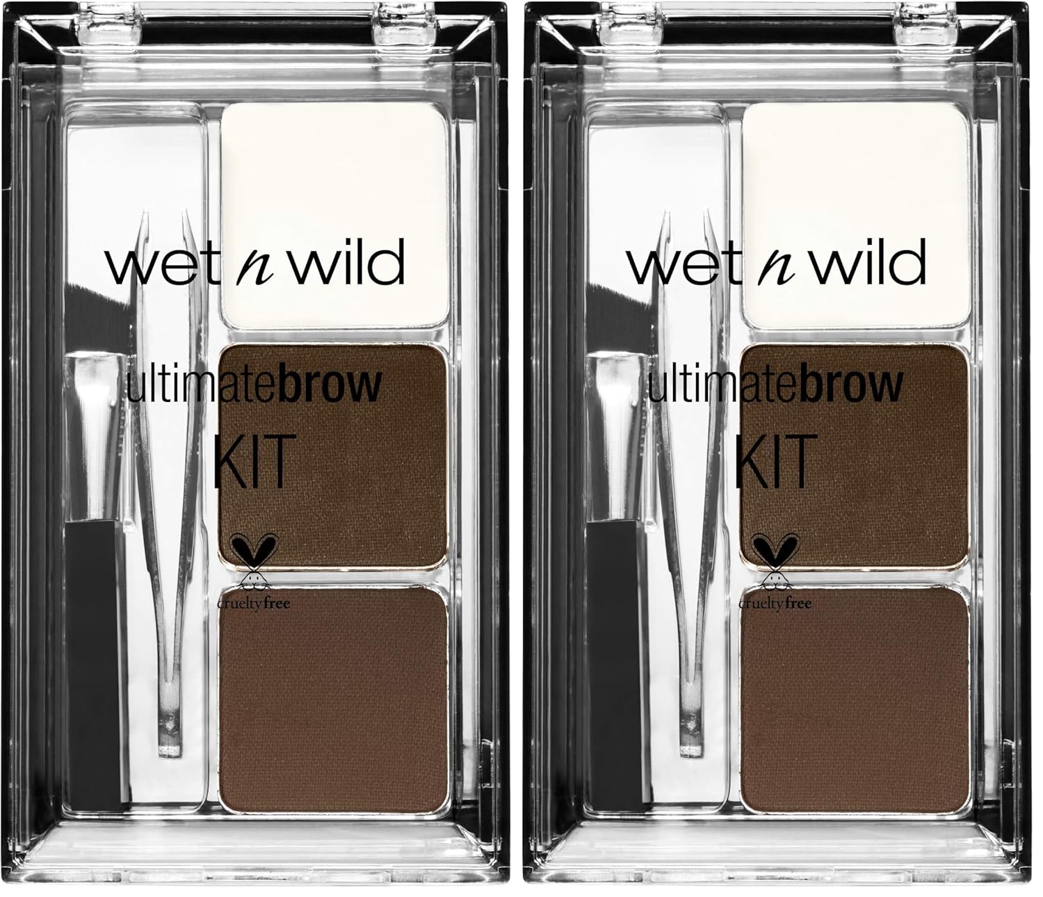 wet n wild Ultimate Eyebrow Makeup Kit, Long-Lasting Matte Brow Powder, Tweezers, Wax & Brush, Built-In Mirror, Purse-Friendly Compact - Dark Brown(Pack of 2)