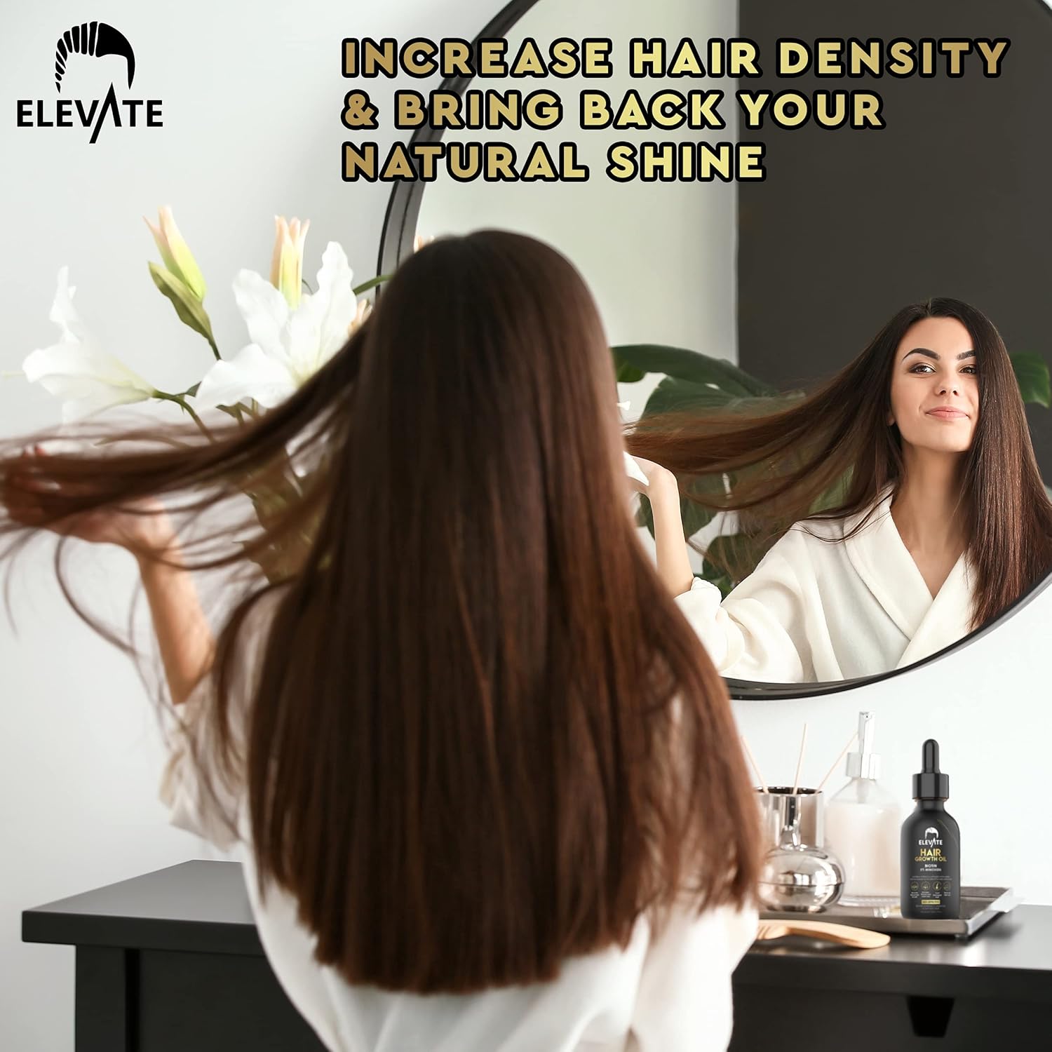 Elevate Hair Regrowth Treatment 5% Minoxidil Solution – Biotin Serum Hair Growth Oil for Men & Women - Thicker Fuller Stronger Hair - Stops Hair Loss & Thinning - Natural Hair Thickening Treatment 2oz