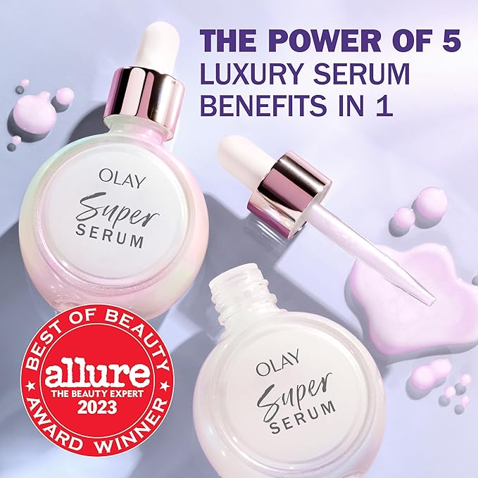 Olay Super Serum - Vitamin C & E, Niacinamide, Collagen Peptide, AHA - Glass Skin Care for Face - Brightening, Hydrating, Firming, Evens Tone, Smooths Fine Lines, Dark Spot Reduction, 1.0 Oz