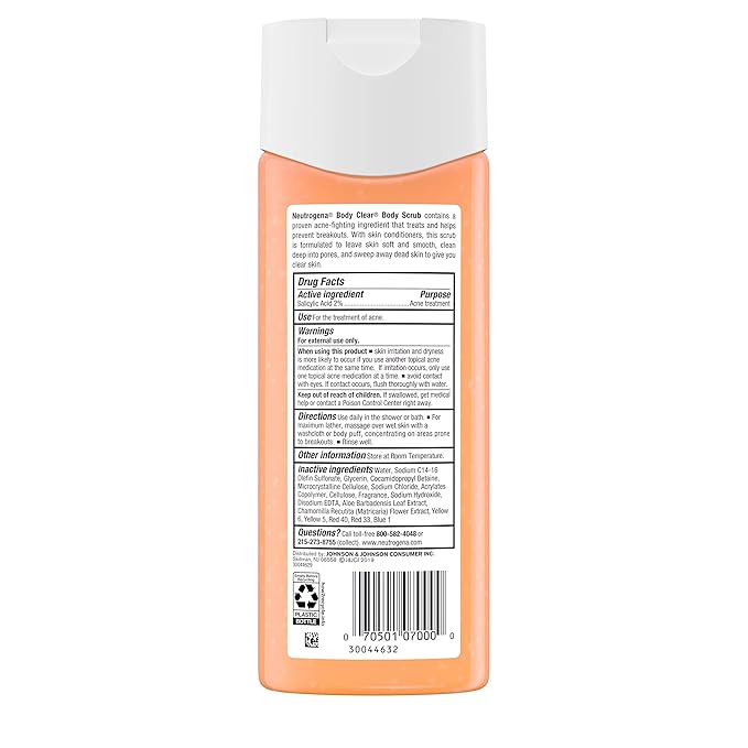 Neutrogena Body Clear Oil Free Acne Body Scrub with Salicylic Acid, Exfoliating Body Wash for Back, Chest, and Shoulders, 8.5 fl. oz (Pack of 2)
