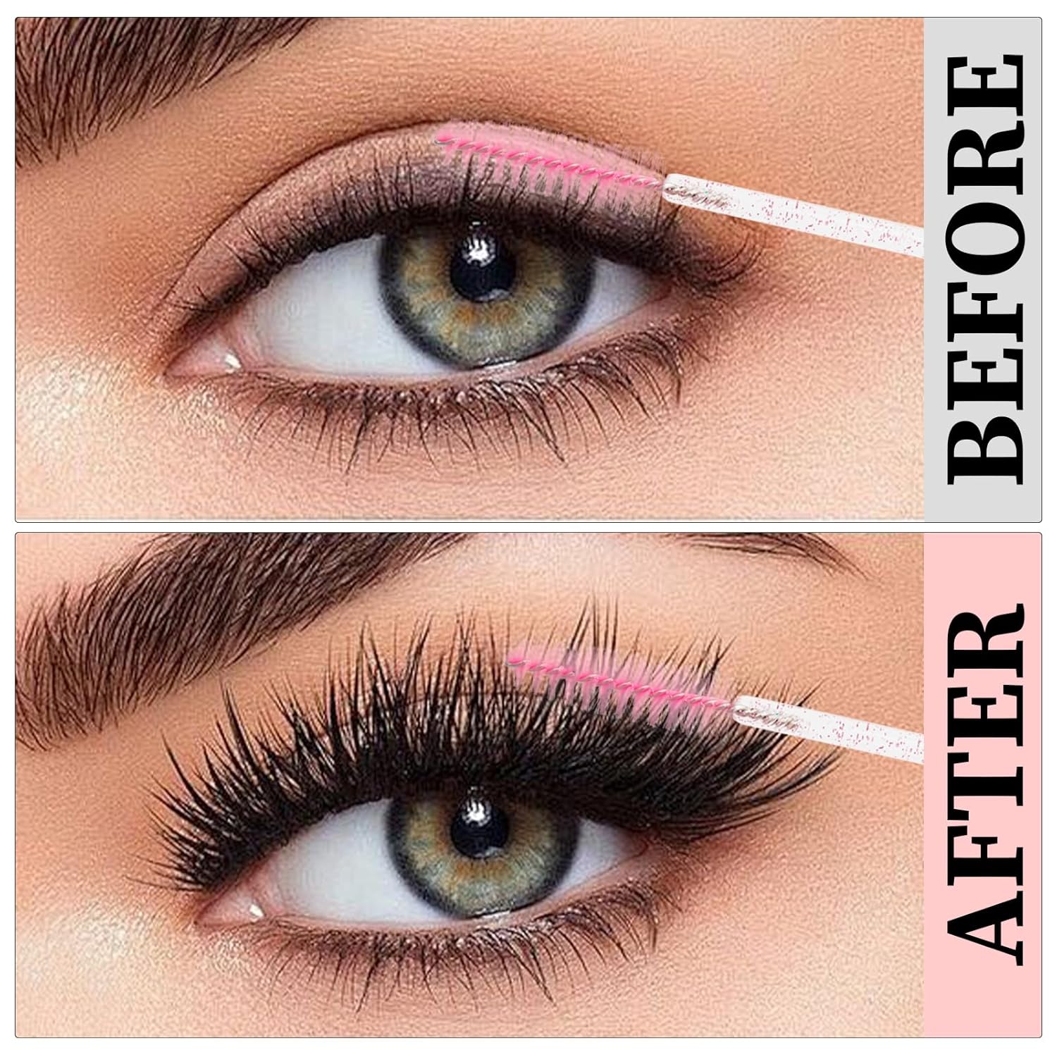 300PCS Disposable Mascara Wands Spoolie Brush Crystal Eyebrow Brushes Eyelash Extension Applicator Makeup Kits(Light Pink)