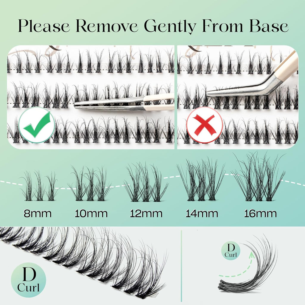 Lash Clusters 0.05mm Individual Lashes, 3D Wispy Lashes Clusters, 0.1mm Super Thin Band Resuable Natural Lashes,C Curl Faux Mink Lashes,108pcs Lash Extension (Green Soul-C-0.05-8-16mix)