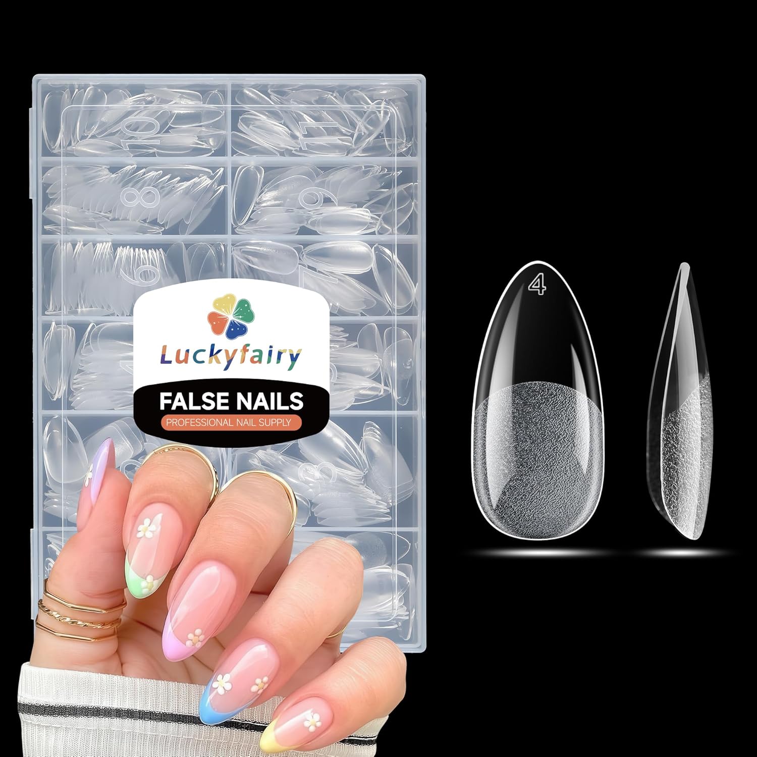 Almond Gel Nail Tips: 360pcs Pre-Shaped Medium Nail Tips Almond Shape Acrylic Fake Nails Half Matte Full Cover Press On Nails for Extension Home DIY Salon 12 Sizes