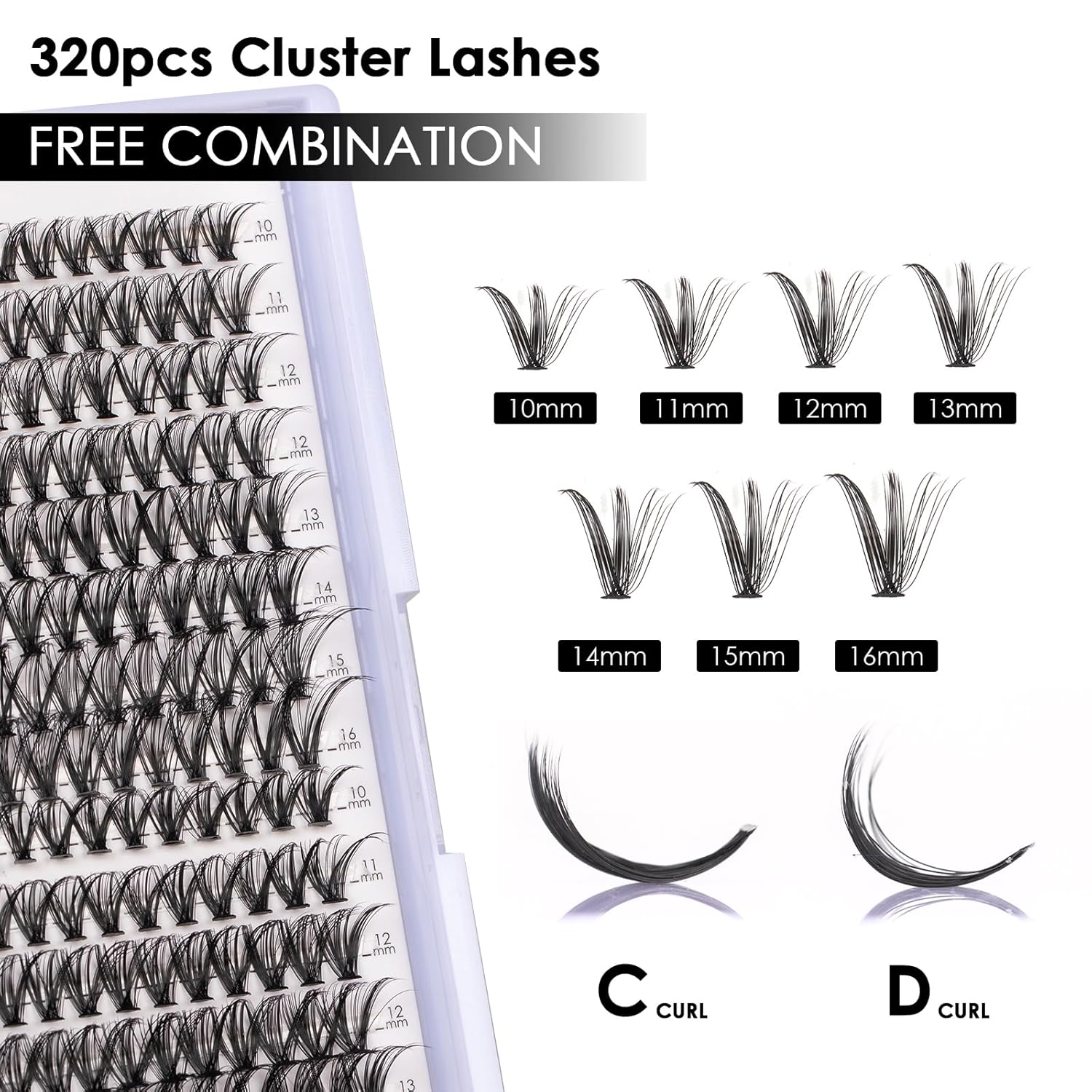 Lash Clusters 320pcs Individual Lashes 30D&40D DIY Lash Extensions D Curl Lash Clusters False Eyelashes Natural Look 10-16mm Mix Cluster Eyelash Extensions EASY TO USE (30D+40D-0.07D)