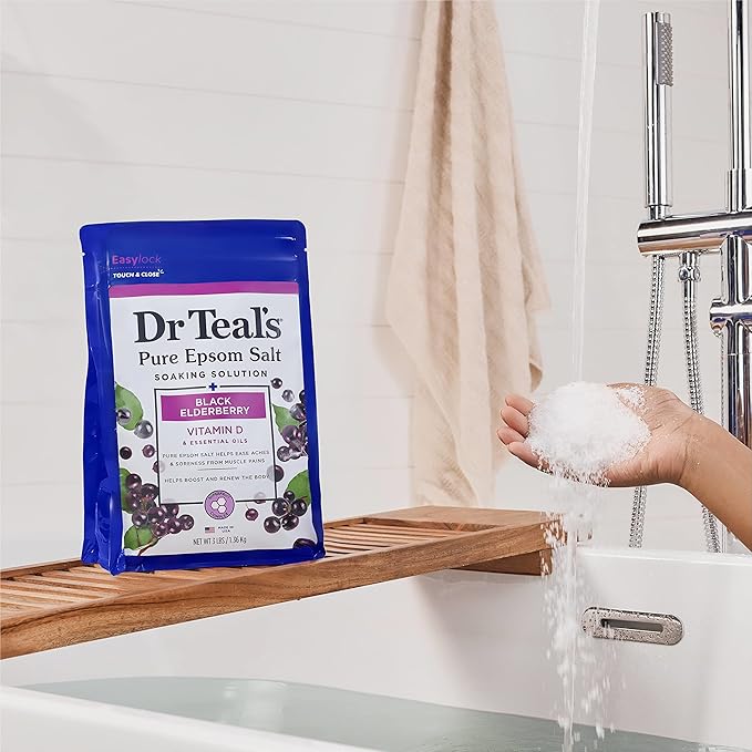 Dr Teal's Pure Epsom Salt Soak, Black Elderberry with Vitamin D, 3 lbs (Pack of 4)
