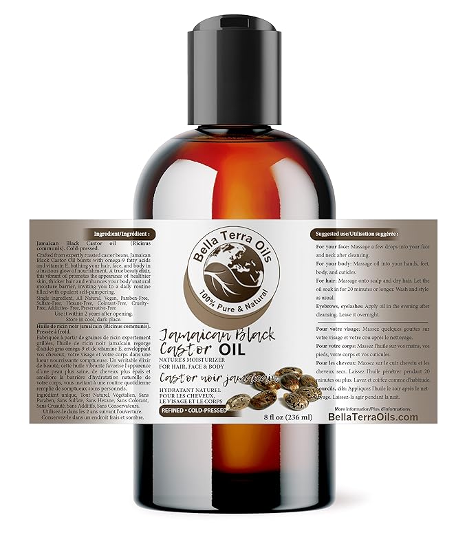 Bella Terra Oils - Jamaican Black Castor Oil 8 oz - Capturing the Essence of Nature, A Versatile Addition to Your Beauty Routine