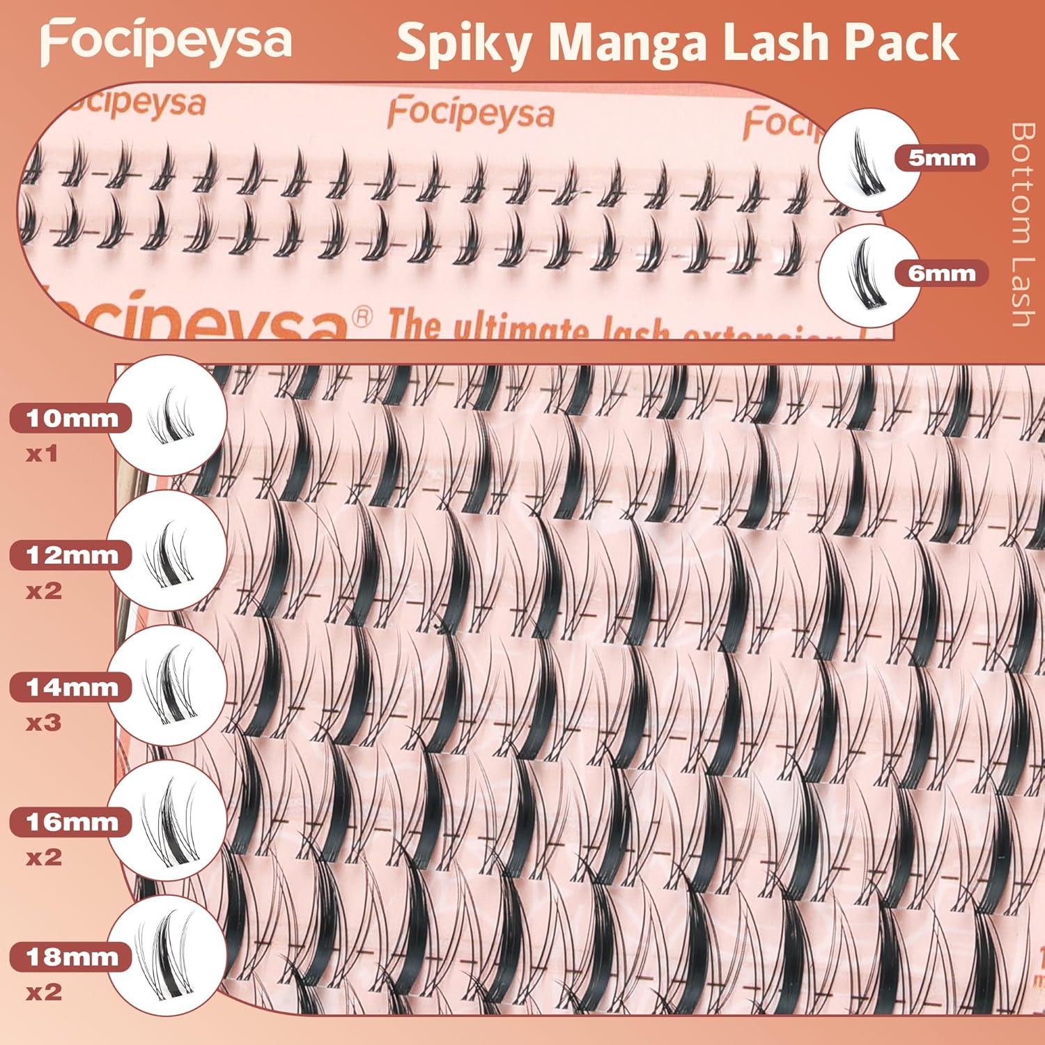 Focipeysa Spike Lash Clusters Kit with Bottom Lash Extension Lash Bond and Seal Manga Eyelash Clusters Kit Natural Look Fairy Individual Lashes Extensions Kit with Lash Tweezers