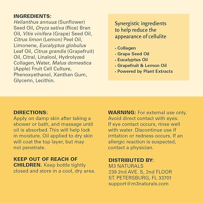 M3 Naturals Anti Cellulite Oil and Lymphatic Drainage Massager Kit | Fascia Blaster for Contoured & Smoother Skin | Muscle Roller for Sore Arms, Legs, Stomach & Buttocks