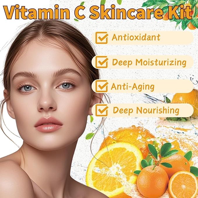 Skincare Kit Vitamin C Women Gifts - Skin Care Set Antioxidant - 5PCS Teen Skin Care Kit - Moisturizing Skincare Set - Skincare Gift Set for Women - with Cleanser, Toner, Serum, Eye Cream, Face Mask