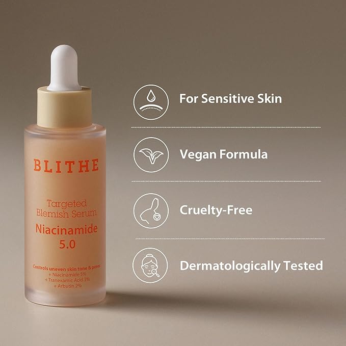 BLITHE Niacinamide 5% + Tranexamic Acid 3% Serum, Dark Spot Corrector - Vitamin B3 Niacinamide for Face, Skin Soothing Cica & Allantoin, Arbutin & Tranexamic Acid, 1oz