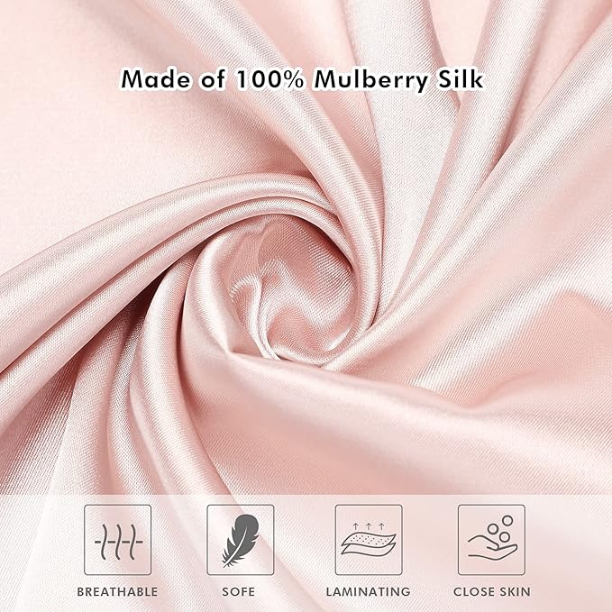 2 Pack Satin Pillowcase with Latent Zipper, Adjustable Satin Eye Mask for Sleeping and Satin Volume Scrunchie for Hair and Skin, Standard Size (Light Pink,Classic Style)