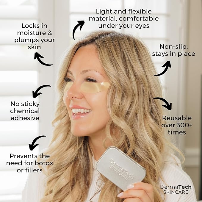 Reusable Under Eye Patches Eco-Friendly Wrinkle Patches with Tin Case | 100% Silicone Reusable Facial Patches | For Puffy Eyes, Dark Circles, Reducing Wrinkles