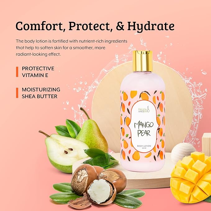 Home Spa Gift 10oz Deep Moisturizing Fragrance Body Lotion & 8 oz. Fine Fragrance Body Mist Set Luxury Self-Care Combo for Women and Girls (Mango Pear) Mother’s Day Gift for Mom