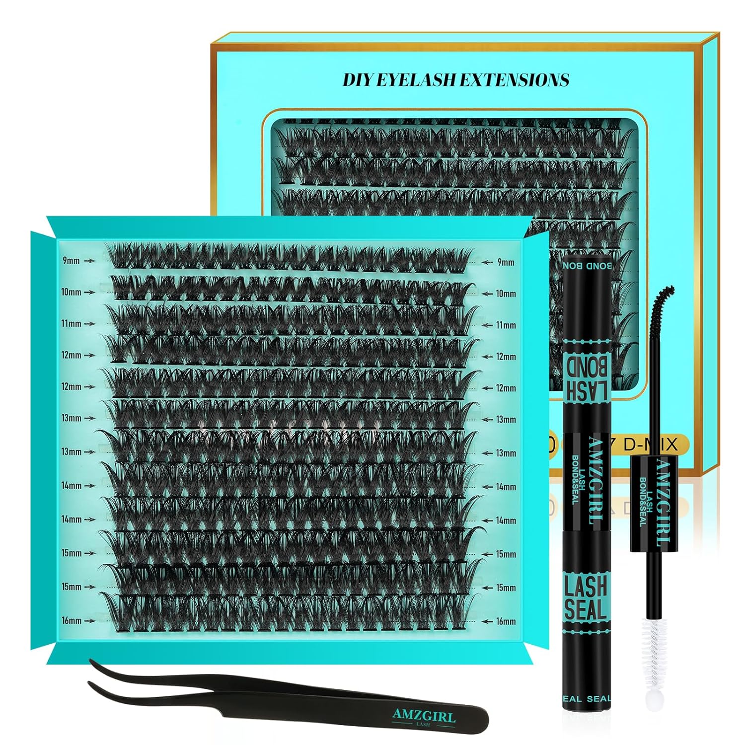 Lash Clusters Kit 240PCS Eyelash Extension Kit D Curl Wispy Clusters Lash DIY Lashes Extensions Kit Natural Individual Lashes Kit with Lash Bond and Seal Eyelash Tweezer(60D,D-Mix9-16mm)