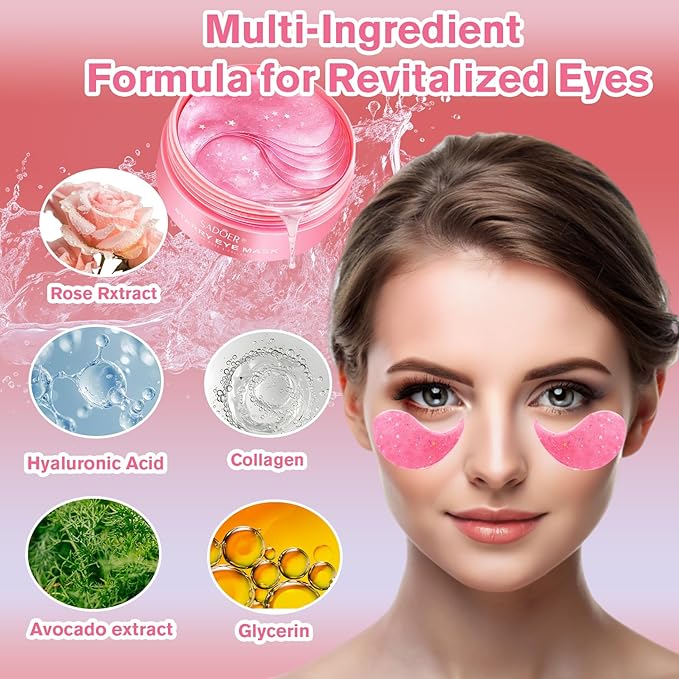 Rose Eye Patches 2-Pack (120 PCS), Hydrating & Soothing Eye Mask Skincare, Anti-Aging Collagen Eye Gel, Under Eye Patches for Puffiness | Alcohol-free & Phthalates-free