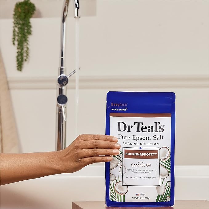 Dr Teal's Pure Epsom Salt, Nourish & Protect with Coconut Oil, 3 lbs (Pack of 4)