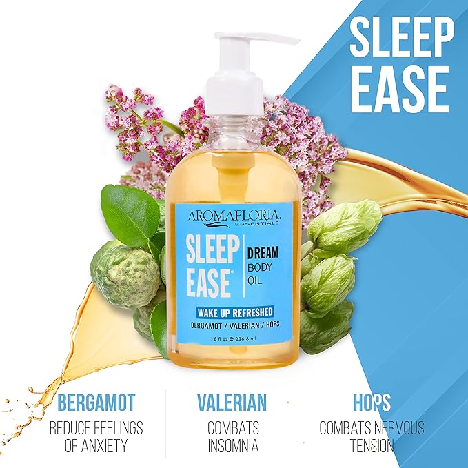 Sleep Ease Dream Body Oil, Bergamot/Valarian/Hops, Best Body Massage Oil for Men & Women, 8.0 FL Oz Bottle…