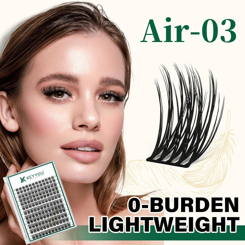 Lash Clusters 144pcs eyelash clusters D Curl 8-18MIX Individual Lashes KEYYOU Air Touch Cluster Lashes Super Lightweight Soft Wispy Comfortable Easy DIY at Home(Air03-D-8-18MIX)