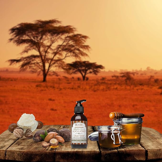 Shea Terra Organics Argan Oil & Acacia Honey Facial Wash Cleanser - Anti Aging, Breakout & Wrinkle Reducing Face Wash for Clear & Reduced Pores - With Organic & Natural Ingredients - 4 oz