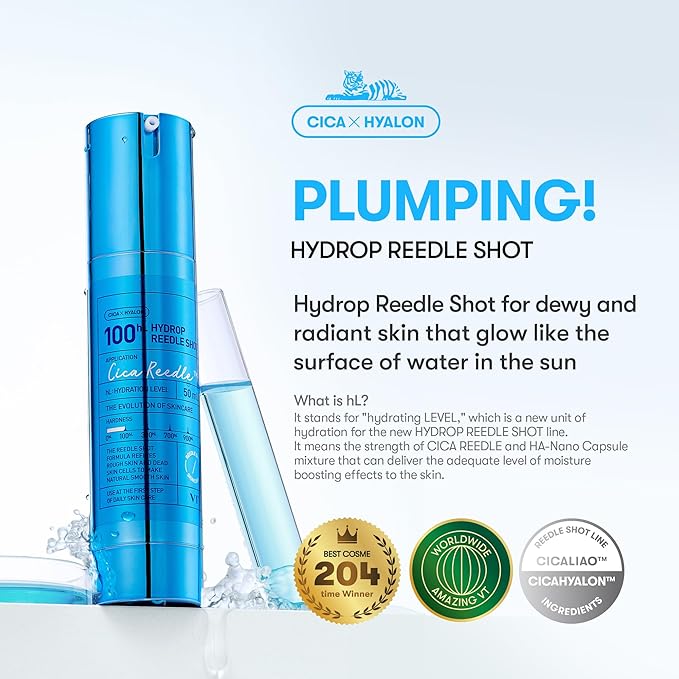 VT COSMETICS Hydrop Reedle Shot 100hL, Hyaluronic Acid Microneedling Serum, Intensive Hydrating & Moisturizing Exosome, Soft & Glass Skin, Korean Skin Booster1.69 Fl Oz.(50ml)