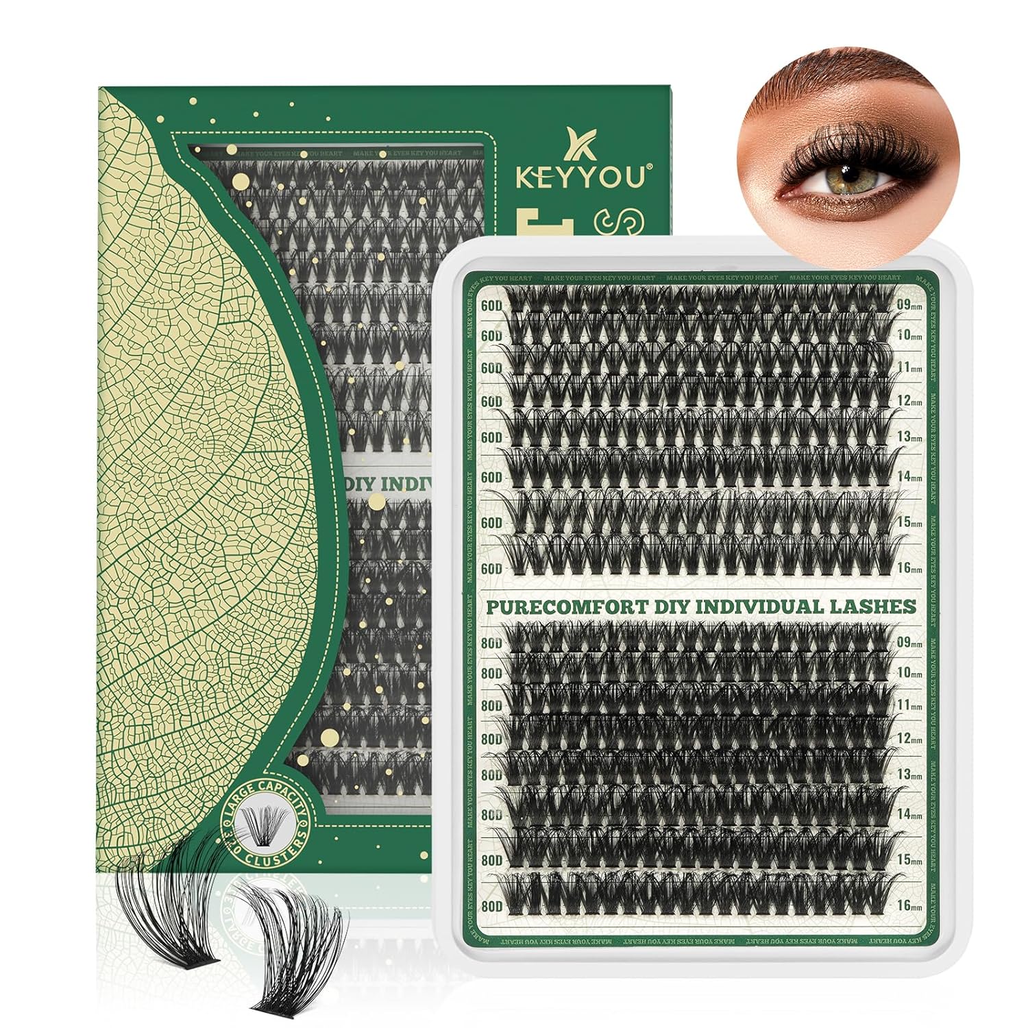 Lash Clusters 280Pcs Eyelash Clusters KEYYOU 60D+80D C Curl 9-16MIX Clusters Lashes Thick Super Soft Wispy DIY Eyelash Extension at Home(60D+80D-C,9-16MIX)