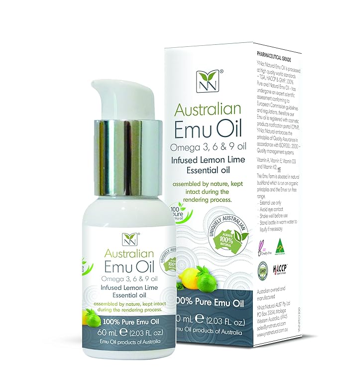 Y-Not Natural Ultra Pure Australian Emu Oil - Luxury Emu Oil 60 mL - Free Range Aboriginal Omega 3, 6 & 9 Infused with Lemon Lime - The Ultimate Moisturizer for Skin, Hair, Nails, and Scalp