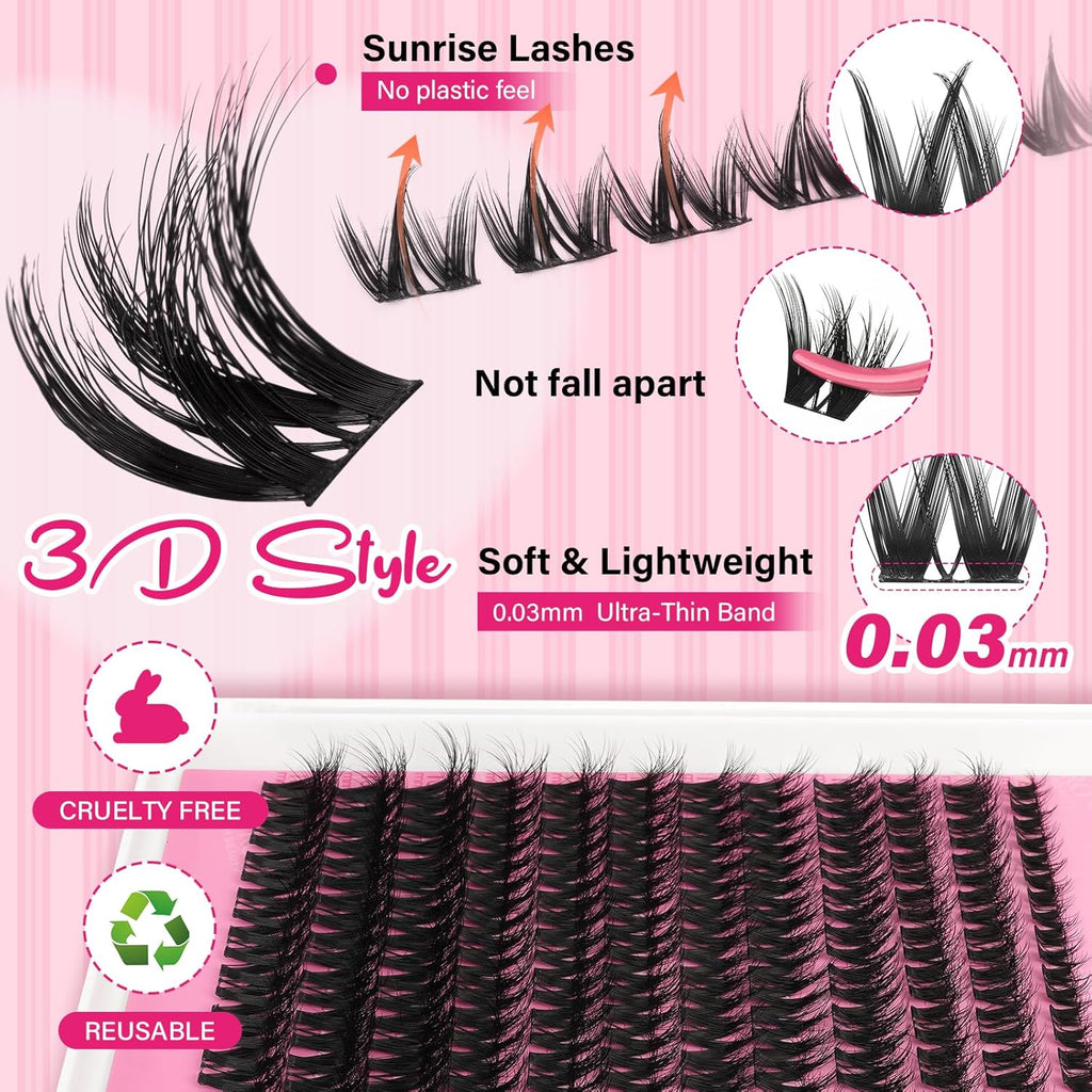 PRO LASHBEAUTY Lash Clusters, Eyelash Clusters 8-18 Mixed Cluster Eyelash Extensions Mixed Lash Extension Reusable Soft & Comfortable (Sunrise,8-16mix)
