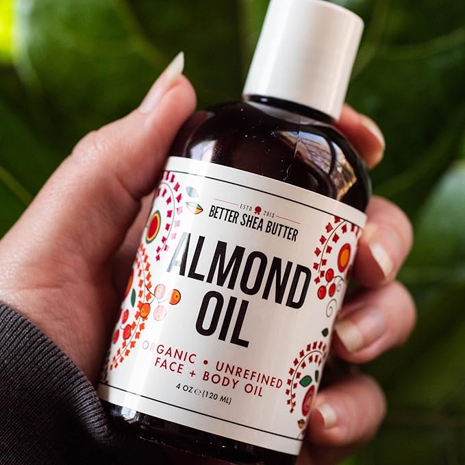 Better Shea Butter Organic Almond Oil | 100% Pure, Cold-Pressed | Natural Massage Oil for Body and Face | 4 oz