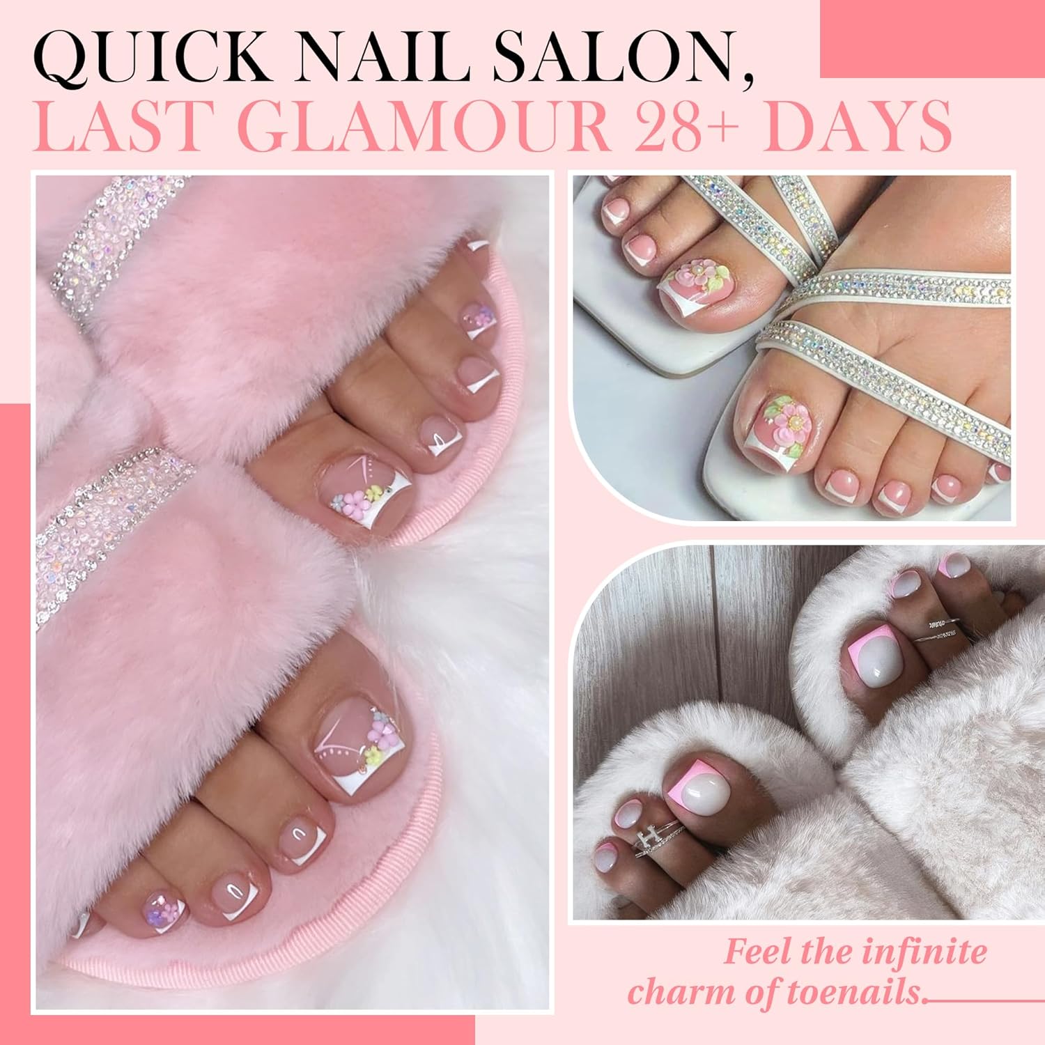 Square Gel Toe Nail Tips: 360Pcs 15 Sizes Full Cover Press On Toenails Long Wider Fake Toe Nails Soft Gel Pre-etched Double Matte For Nail Extensions Home DIY Nail Salon