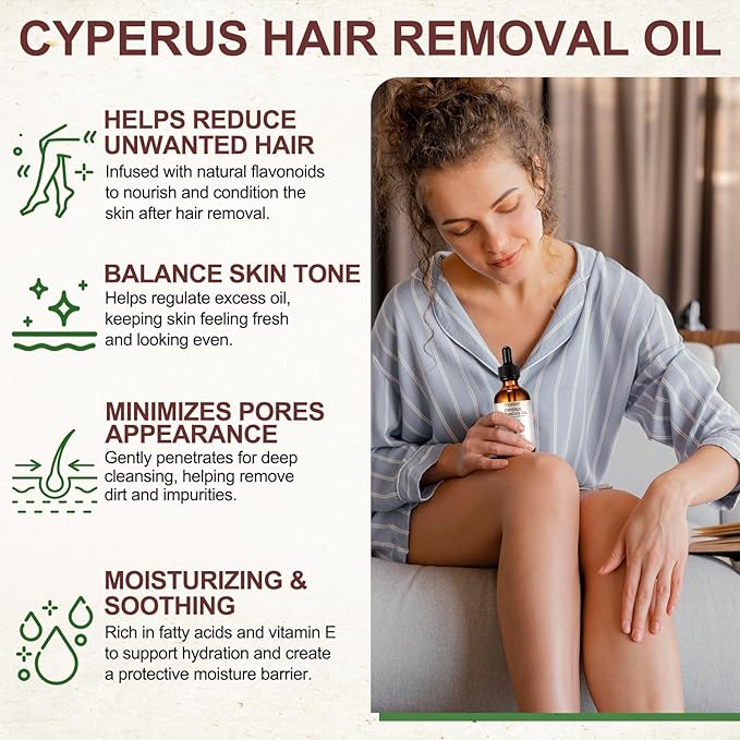 3Pack Cyperus Rotundus Oil, Natural Cyperus Rotundus Oil for Hair Removal, Reduces Unwanted Hair Growth, Moisturizes & Soothes The Skin, Suitable for All Skin Types