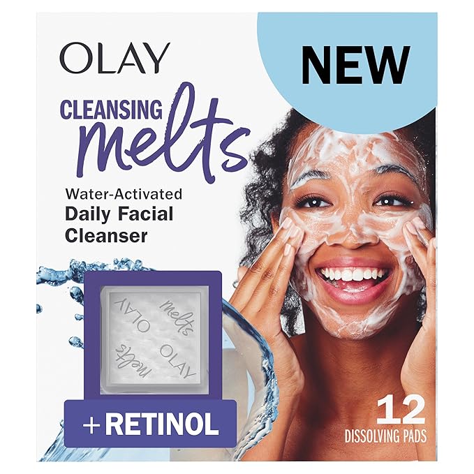 Olay Cleansing Melts + Retinol Face Cleanser, 12ct, Water-Activated Face Wash Cleans, Tones, and Refreshes Skin