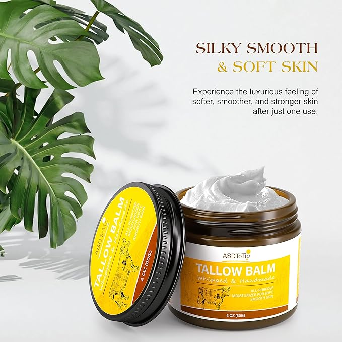 Handmade Whipped Tallow Balm for Skin Care- All Natural Grass Fed Beef Tallow All Purpose Balm,Face and Body Moisturizing Cream, Tallow Balm For Dry Skin- 2 oz