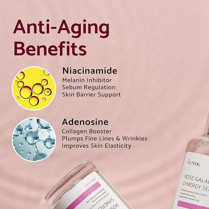 iUNIK Rose Galactomyces Synergy Vegan Face Serum 1.69 Fl Oz Naturally Fermented Rose Water Hydrating Ampoule Serum Deep Moisturizing Pore Minimizing Alcohol-free Chemical-free Korean Skincare