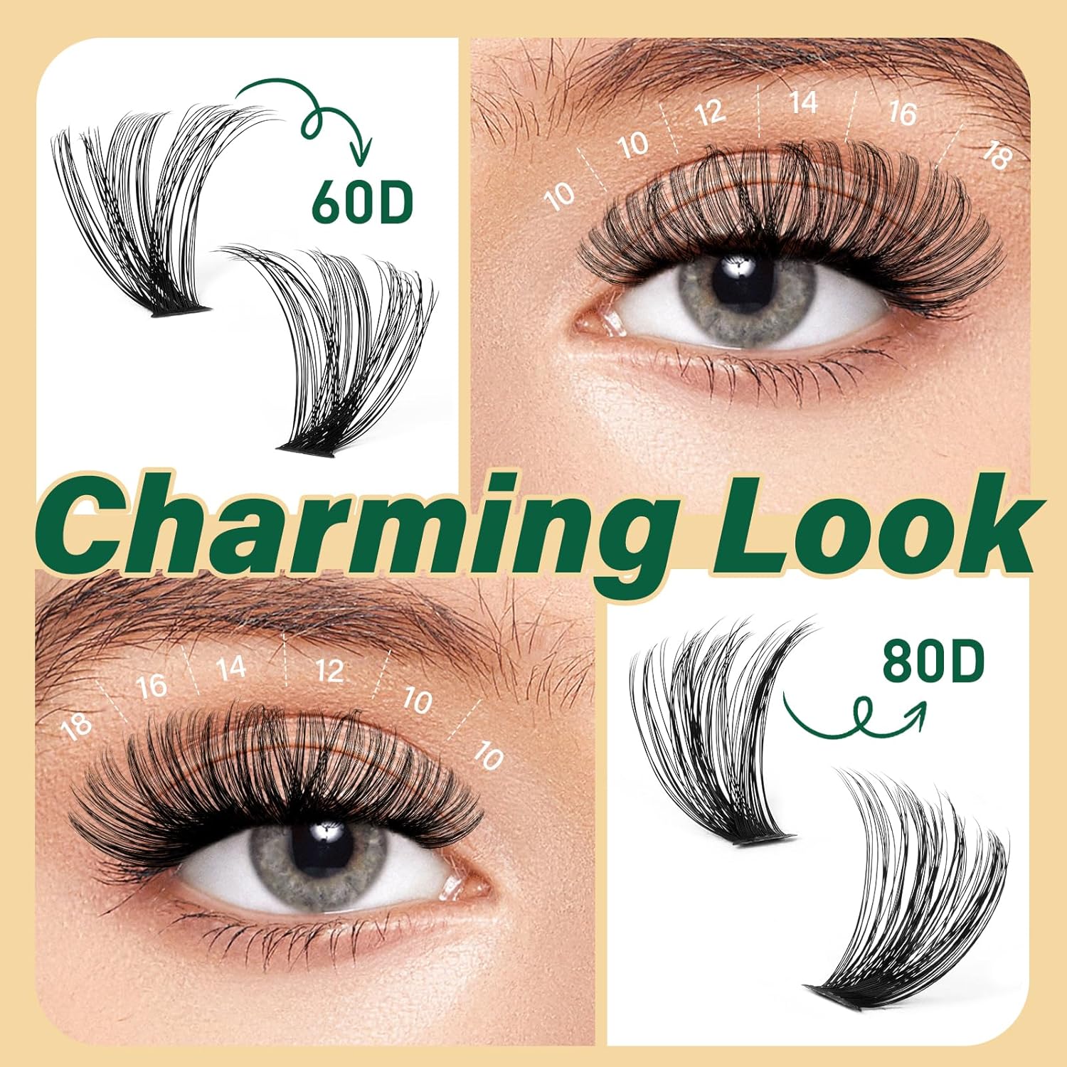 KEYYOU DIY Lash Extension Kit 280pcs Soft Lash Clusters 60D+80D C Curl Easy to use with Lash Bond and Seal Lash Applicator Lash Remover Eyelash Extension Kit at Home(RMkit-60D80D-C-10-18mix)