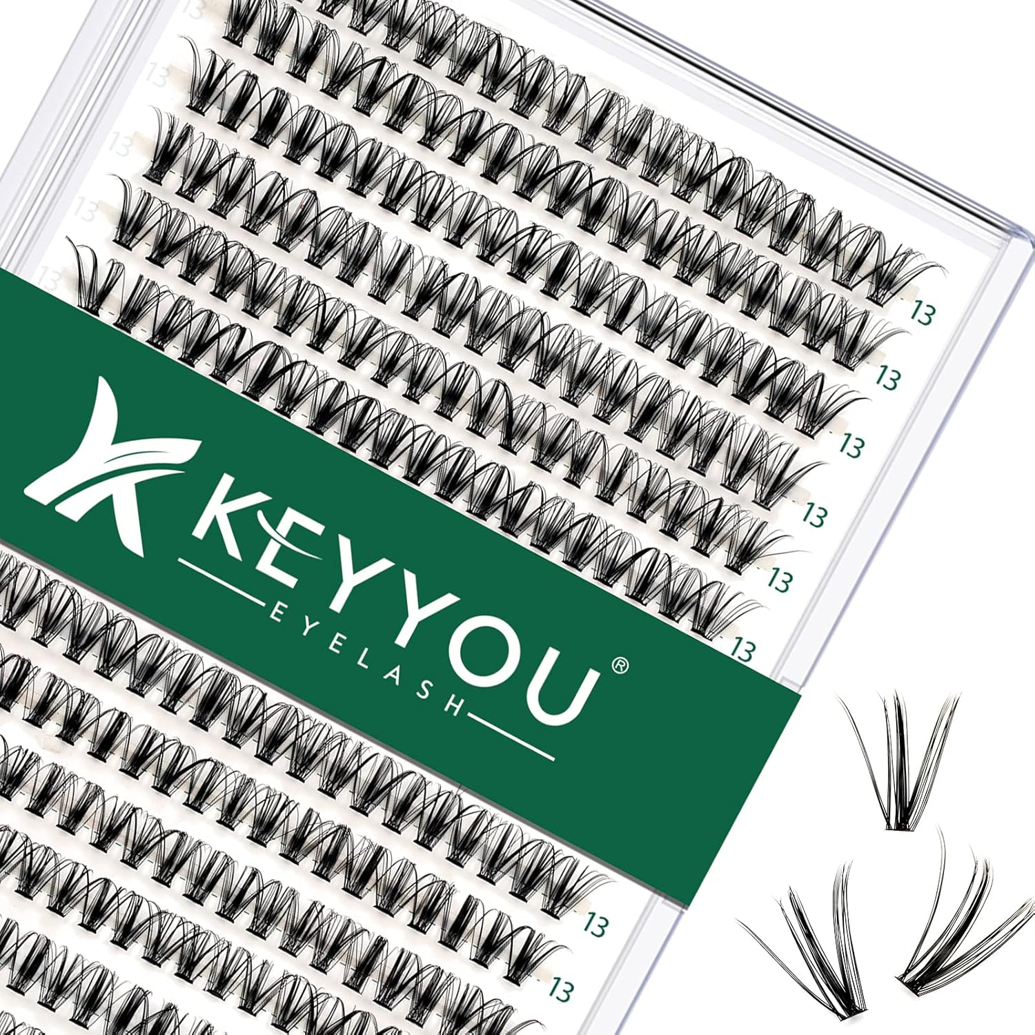 Lash Clusters 300pcs Individual Lashes 30D 0.07D Curl 13mm DIY Eyelash Extension KEYYOU Large Tray Volume Soft&Natural Cluster Lashes(30D-0.07D,13）