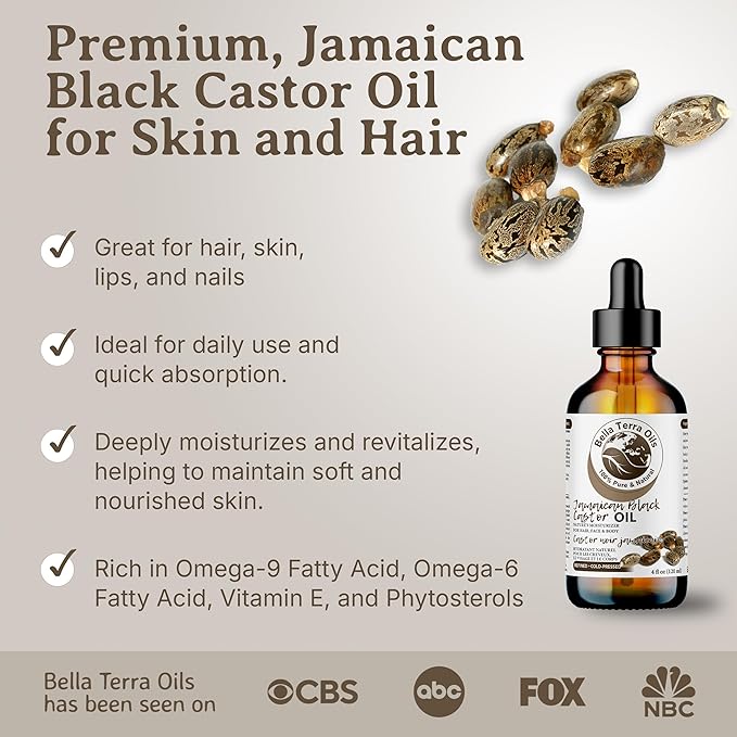 Bella Terra Oils - Jamaican Black Castor Oil 8 oz - Capturing the Essence of Nature, A Versatile Addition to Your Beauty Routine