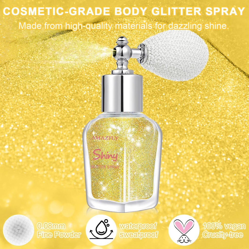 Hair and Body Glitter Spray, Shimmering Powder Sparkle Powder Makeup, Glitter Loose Sparkle Makeup for Body Highlighter,Festival Prom Rave Accessories (Gold)