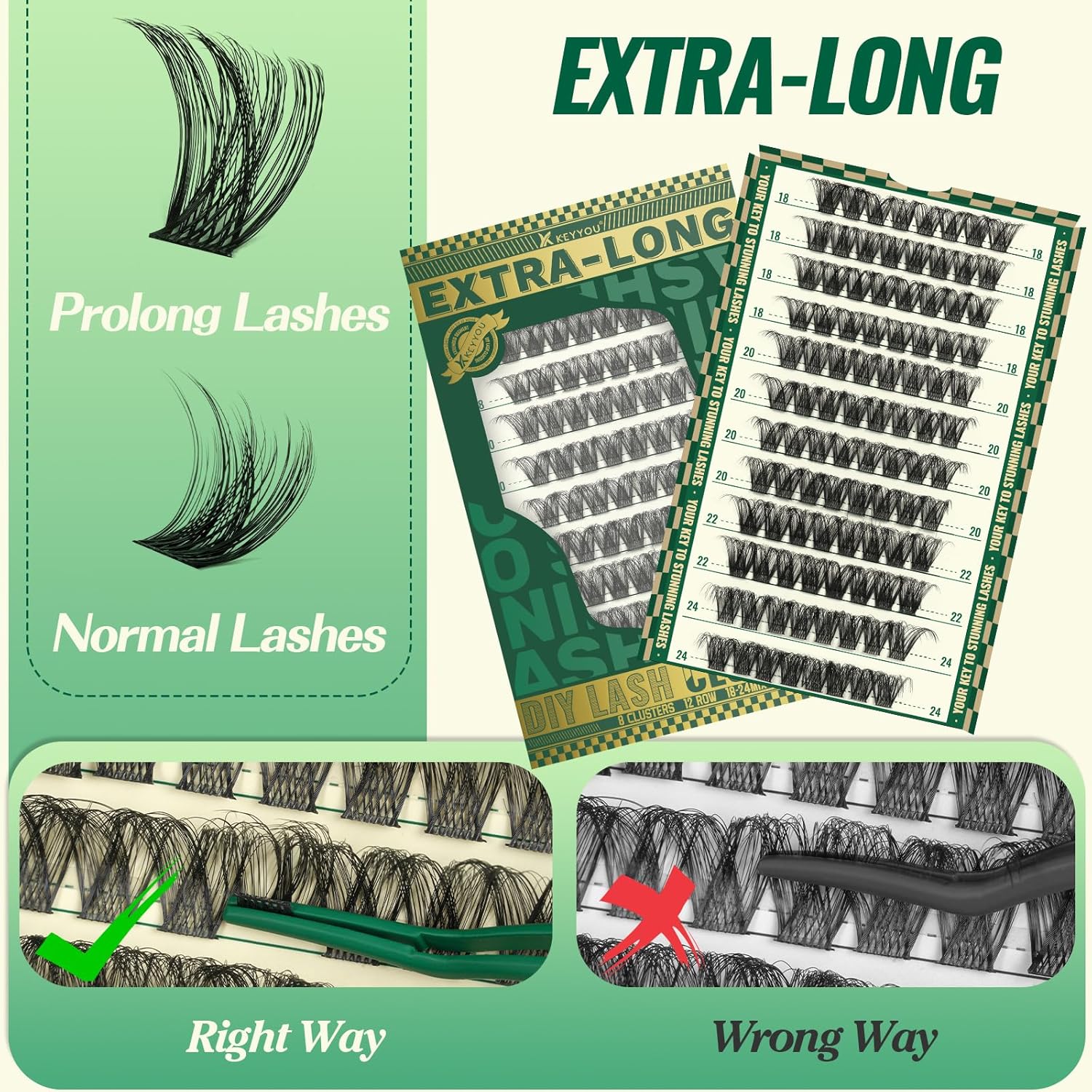 Lash Clusters 96pcs Eyelash Clusters D Curl 18-24MIX Cluster Lashes KEYYOU Volume Wispy Lash Extension Soft&Comfortable Easy DIY at Home(Y01,D-18-24MIX)