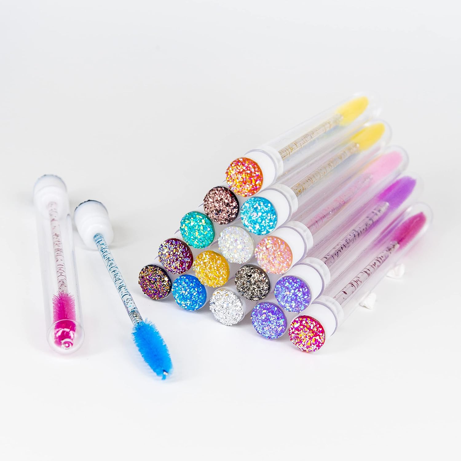 i-Laesh 20 Pcs Lash Brush Eyelash Brushes for Eyelash Extensions Spoolies Cleaning Mascara Wands Tube Diamond Disposable Makeup Tool Applicator Set Sanitary Extension Supplies (Diamond-mix)