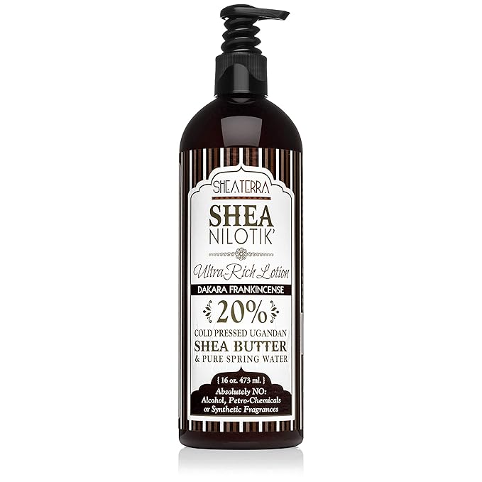 Shea Terra Organics Nilotik’ Shea Butter Ultra-Rich Lotion – Dakara Frankincense | Natural Daily Moisturizer with Astringent Properties to Rejuvenate & Soothe Dry Skin– 16 oz