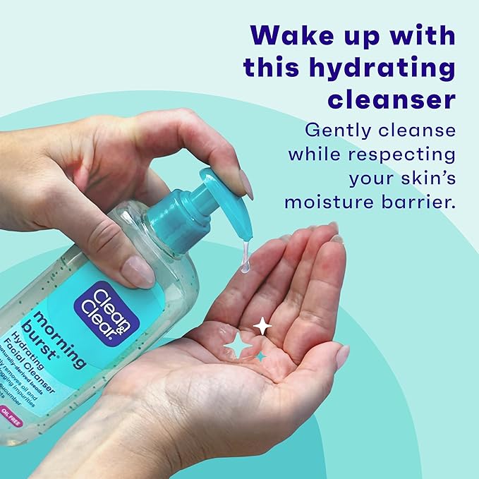 Clean & Clear Morning Burst Oil-Free Hydrating Facial Cleanser with BHA, Cucumber & Aloe Extracts, Face Wash Gently Removes Oil & Pore Clogging Impurities, 8 fl. oz