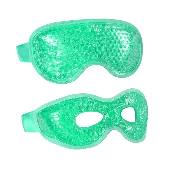 2PCS Gel Eye Mask - Reusable Hot/Cold Therapy Gel Bead Mask for Puffiness, Dark Circles, Headaches, & Stress Relief, Cooling/Heating Eye Compress (Green)